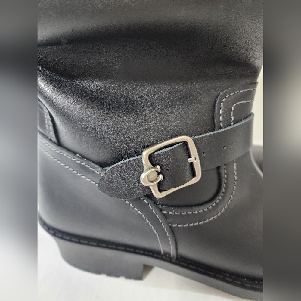 Coach Black Leather Engineer Moto Ankle Boots Buckle Straps Relaxed Slouchy 8 - Picture 6 of 12